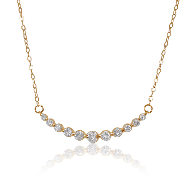 0.82 Cttw Graduated Diamond Curved Bar 14K Yellow Gold Necklace