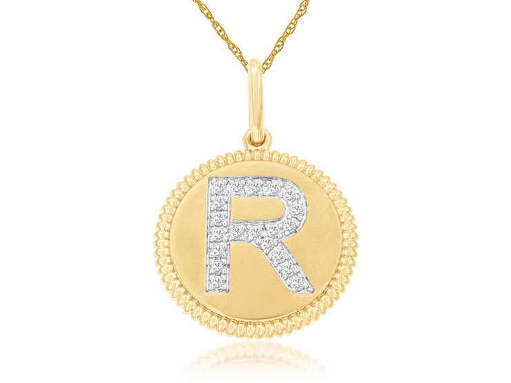 14K Yellow Gold "R" Circle Initial Pendant