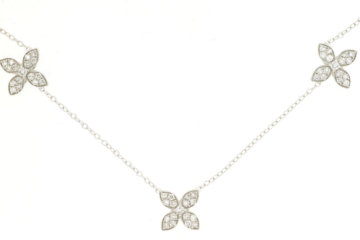 14K White Gold Diamond Flower Station Necklace
