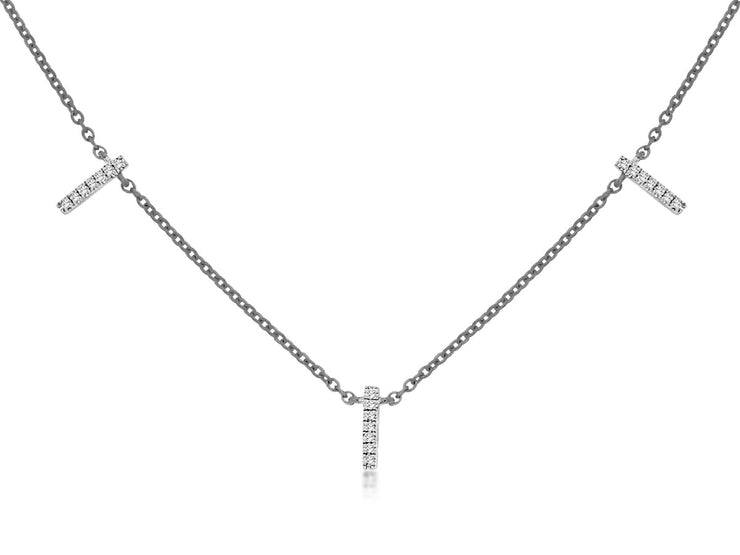 14K White Gold Dangle Bar Diamond Necklace
