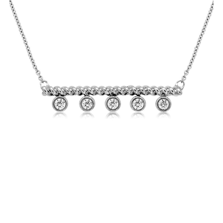 14K White Gold Bezel Set Diamond Bar Fashion Necklace