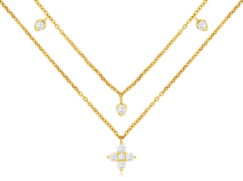 14K Yellow Gold Double-Layer Diamond Necklace | The Diamond Factory ...