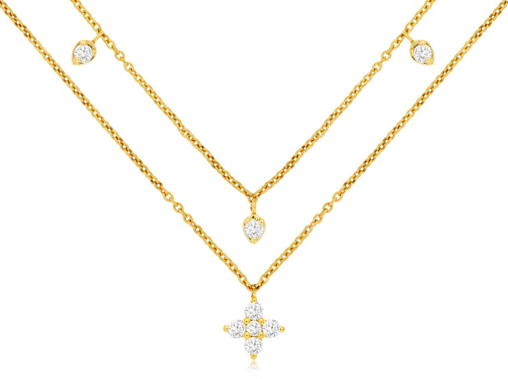 14K Yellow Gold Double-Layer Diamond Necklace