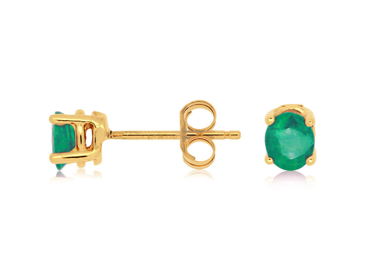 14K Yellow Gold 0.80 CT Green Emerald Stud Earrings