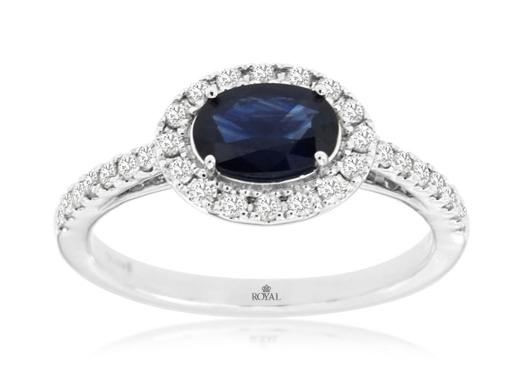 14K White Gold East-West Sapphire & Diamond Halo Ring