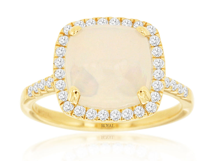 14K Yellow Gold 2.60 CT Opal & Diamond Halo Ring