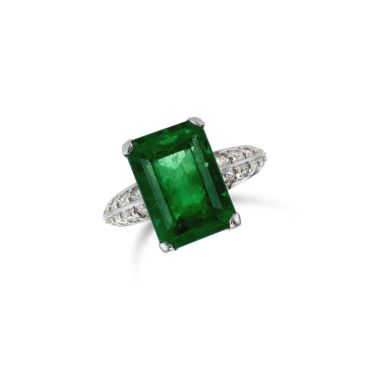 6.25 CT Emerald and 0.75 CT Diamond Channel Set Platinum Ring