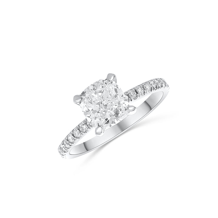 Platinum 1.50 CT Diamond Cushion Prong Set Engagement Ring
