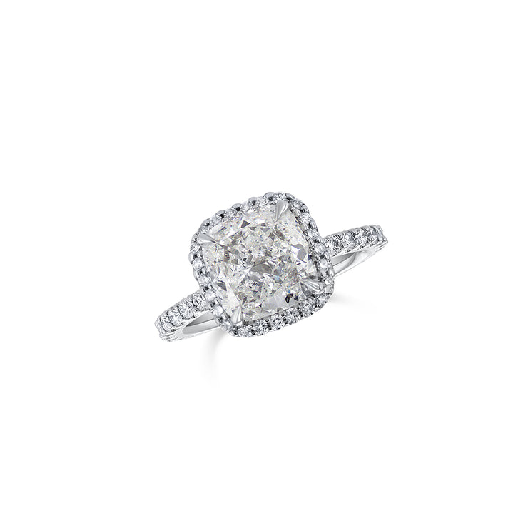 Platinum 2.52 CT Diamond Cushion Halo Engagement Ring