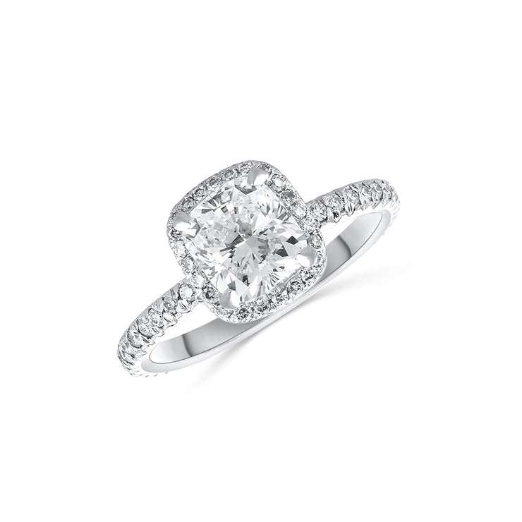Platinum 1.40 CT Diamond Cushion Halo Engagement Ring