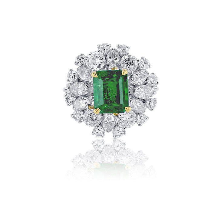 2.43 CT Emerald and 2.50 CT Round Diamond Halo Vintage-Style 14K White Gold Ring