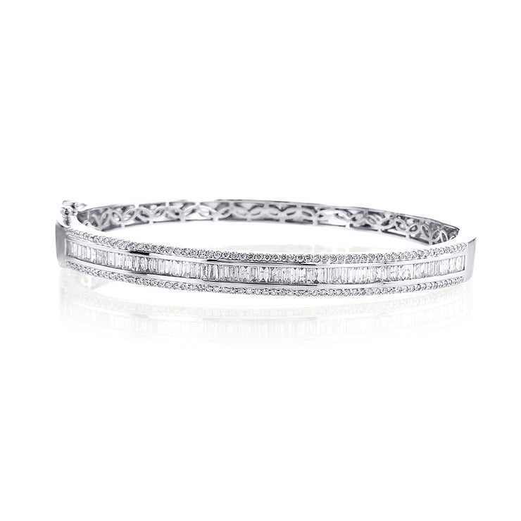 1.45 Cttw Baguette and 0.60 Cttw Round Diamond 14K White Gold Bangle