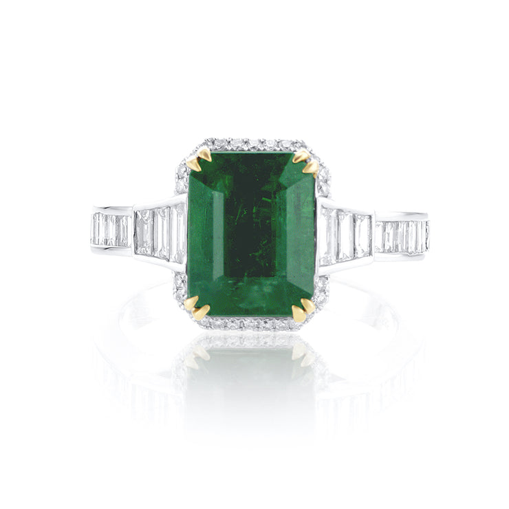 3.31 CT Emerald and 0.66 Cttw Baguette Diamond 14K Two Tone Gold Channel Set Ring