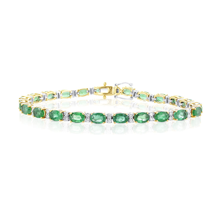 9.87 Cttw Oval Emerald and 0.94 Cttw Diamond 18K Two Tone Gold Bracelet
