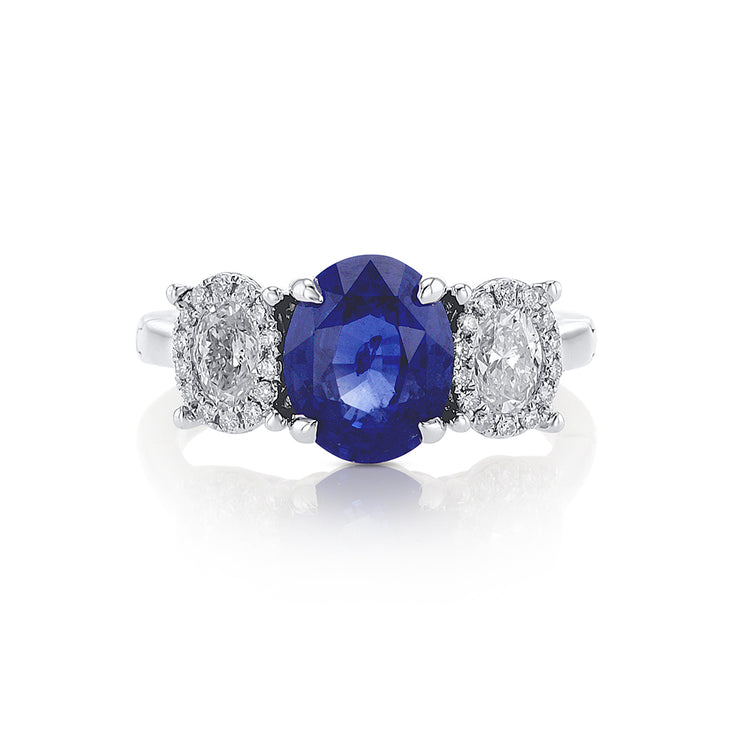 2.63 CT Oval Sapphire and 0.76 Cttw Oval Diamond Halo 18K White Gold Ring