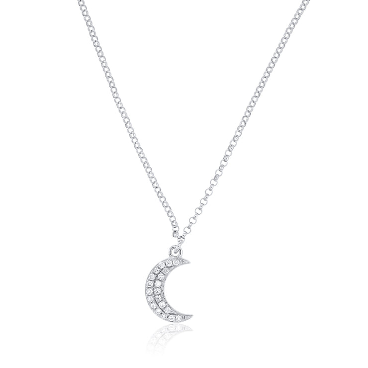 0.06 Cttw Diamond Moon 14K White Gold Necklace