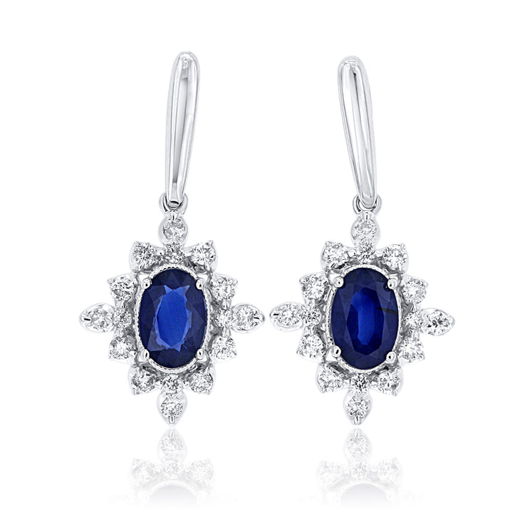 1.30 Cttw Sapphire and 0.33 Cttw Diamond Halo 14K White Gold Earrings