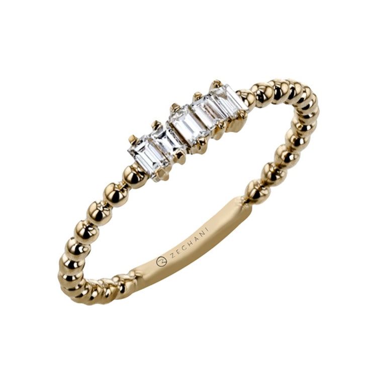 14K Gold 0.15 CT Baguette Diamond Beaded Stackable Band