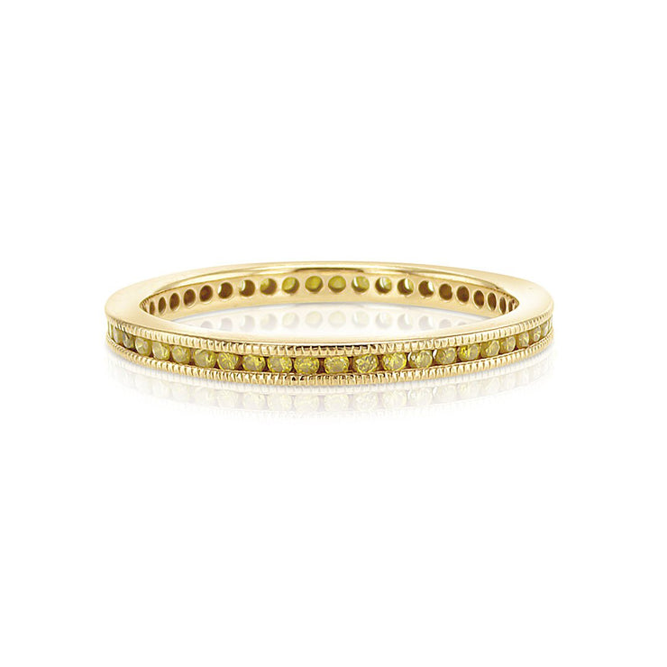 Fancy Yellow Diamond Channel Set Milgrain eternity Band in 14K Yellow Gold - The Diamond Factory
