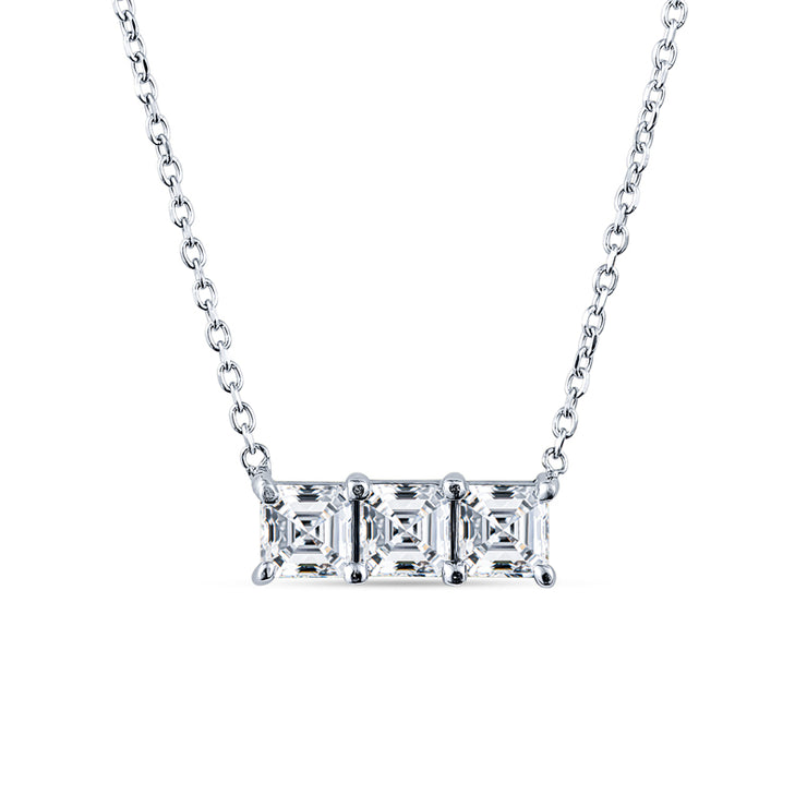 14K White Gold Asscher Diamond Three-Stone Necklace