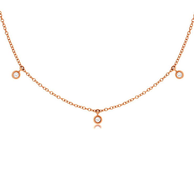 Round Diamond Station Necklace in 14K Rose Gold - The Diamond Factory