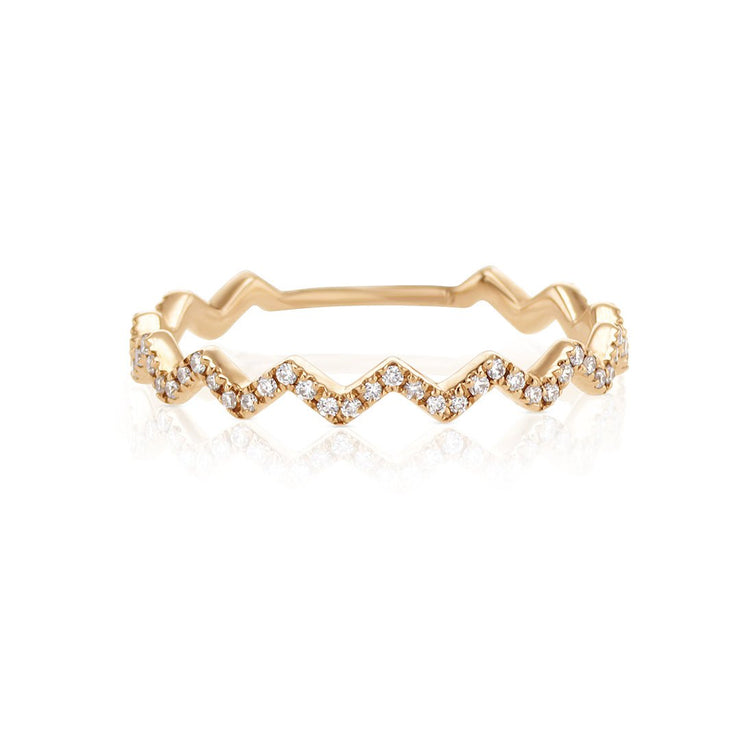 Round Diamond Zig - Zag Band in 14K Rose Gold - The Diamond Factory