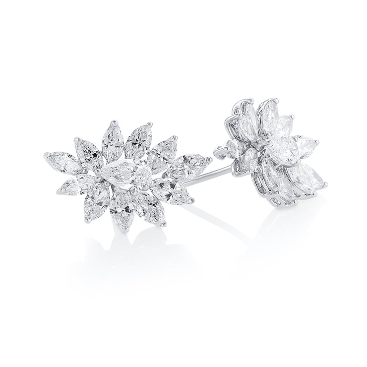 3.09 CT Pear and Marquise Diamond 18K White Gold Floral Earrings
