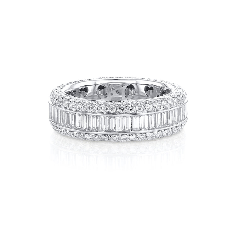 3.42 Cttw Baguette and Round Diamond 18K White Gold Eternity Band