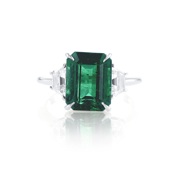 3.98 CT Emerald and 0.95 Cttw Trapezoid Diamond Platinum Ring